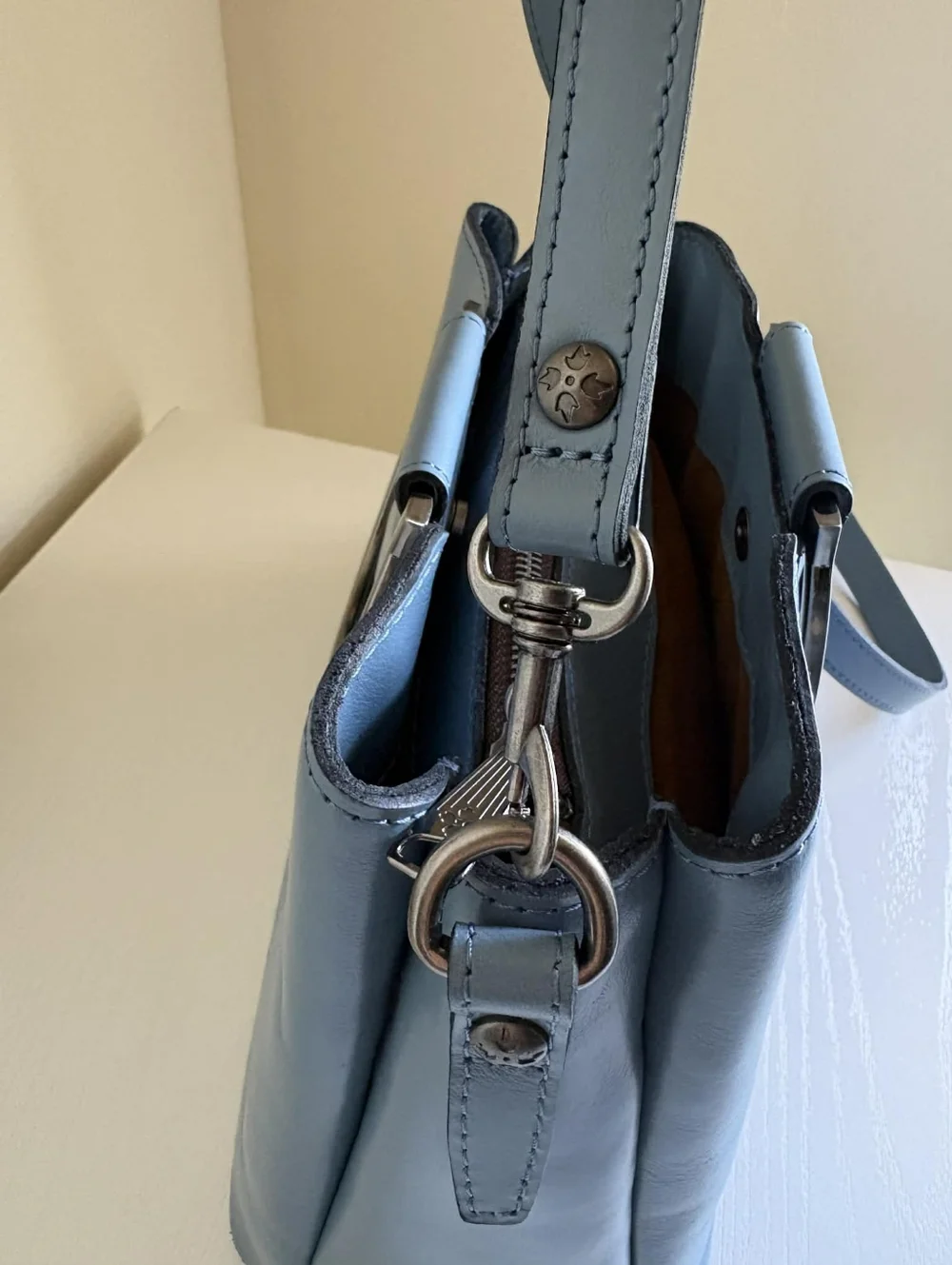 Patricia Nash Empoli Blue Leather Satchel / Crossbody With Metal Handles NWT